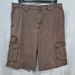Eddie Bauer Utility Cargo Shorts Men's 34 Brown 7-Pocket Zip-up 12" Inseam Golf
